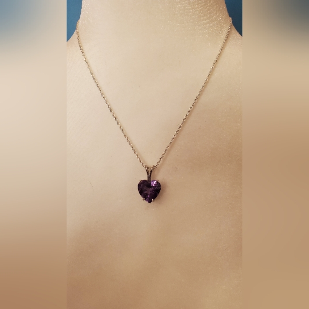 Large Genuine Heart Amethyst Pendant Sterling Silver With 925 Necklace - Picture 5 of 11